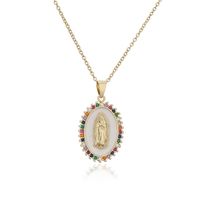 New Copper-plated 18k Gold Dripping Oil Zircon Virgin Mary Pendent Necklace Wholesale main image 6