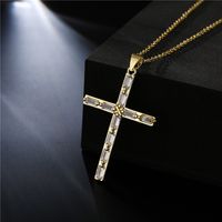 Europe And America Religious Jewelry Copper Plated 18k Gold Zircon Cross Pendant Necklace main image 1