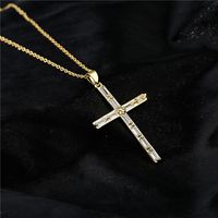 Europe And America Religious Jewelry Copper Plated 18k Gold Zircon Cross Pendant Necklace main image 3