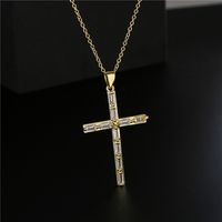 Europe And America Religious Jewelry Copper Plated 18k Gold Zircon Cross Pendant Necklace main image 4