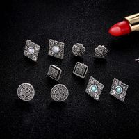 Nueva Moda Diamantes Tallados Huecos Piedras Preciosas Blancas Azules 5 Pares De Pendientes Fijados main image 3