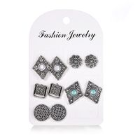 New Fashion Hollow Carved Diamonds Blue White Gemstones 5 Pairs Of Earrings Set main image 4