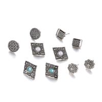 New Fashion Hollow Carved Diamonds Blue White Gemstones 5 Pairs Of Earrings Set main image 5