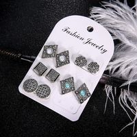 Nueva Moda Diamantes Tallados Huecos Piedras Preciosas Blancas Azules 5 Pares De Pendientes Fijados main image 6