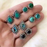 New 5 Pairs Set Earrings European And American Fashion Retro Dazzling Turquoise Gem Earrings Set main image 2