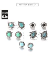 New 5 Pairs Set Earrings European And American Fashion Retro Dazzling Turquoise Gem Earrings Set main image 4