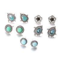 New 5 Pairs Set Earrings European And American Fashion Retro Dazzling Turquoise Gem Earrings Set main image 5