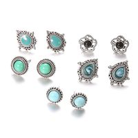 Nuevos 5 Pares De Aretes Conjunto De Aretes De Gemas Turquesa Deslumbrantes Retro De Moda Europea Y Americana main image 5