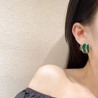 New Autumn And Winter Retro Green Exaggerated Oil Drop Round Earrings main image 3