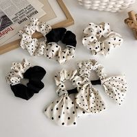 Autumn And Winter Head Rope Black And White Wave Dot Stitching Pearl Hair Ring Korean Satin Bow Hair Ring main image 2