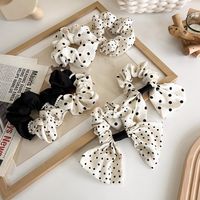 Autumn And Winter Head Rope Black And White Wave Dot Stitching Pearl Hair Ring Korean Satin Bow Hair Ring main image 4