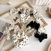 Autumn And Winter Head Rope Black And White Wave Dot Stitching Pearl Hair Ring Korean Satin Bow Hair Ring main image 5