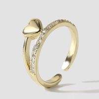 Korean Simple Copper Inlaid Zirconium Heart Color Open Ring Creative Exquisite Ring Jewelry main image 2