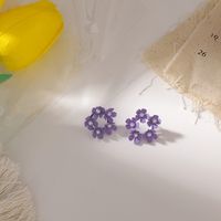 Simple Color Pearl Flower Round Earrings Wholesale sku image 1