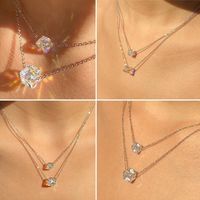 European And American New Fashion Square Heart Crystal Pendent Multilayer Necklace Wholesale main image 1
