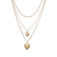 Neue Einfache Herzförmige Halskette Kreativer Retro-pfirsichherz-mehrschicht-halskettenschmuck main image 6