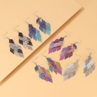 European And American Creative Metal Color Leaf Splicing Tassel Diamond Earrings main image 1