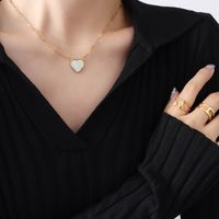 Korean Style White Sea Shell Peach Heart Necklace Female Titanium Steel Plated 18k Real Gold Necklace main image 1