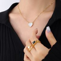 Korean Style White Sea Shell Peach Heart Necklace Female Titanium Steel Plated 18k Real Gold Necklace main image 3