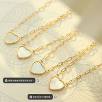 Korean Style White Sea Shell Peach Heart Necklace Female Titanium Steel Plated 18k Real Gold Necklace main image 4