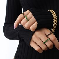Inlaid Index Finger Ring European And American Green Black Zircon Copper Ring Jewelry main image 1