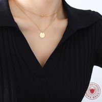 European And American New Luckey Round Brand Titanium Steel 18k Real Gold Plated Necklace Wholesale main image 3