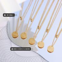 European And American New Luckey Round Brand Titanium Steel 18k Real Gold Plated Necklace Wholesale main image 4