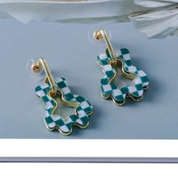 New Korean Cute Cartoon Bear Green White Plaid Earrings Acrylic Earrings Ear Jewelry main image 5