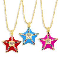 Fashion Bohemian Style Necklace Geometric Five-pointed Star Color Zircon Drop Oil Necklace Female main image 1
