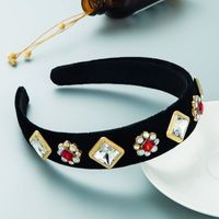 New Fashion Baroque Style Retro Glass Drill Headband Gold Velvet Party Hair Accessories main image 4