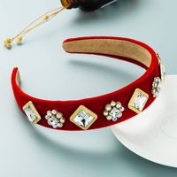 New Fashion Baroque Style Retro Glass Drill Headband Gold Velvet Party Hair Accessories main image 5