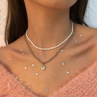 Collar Doble Simple Collar Colgante Irregular De Perlas De Cristal Imitado main image 3