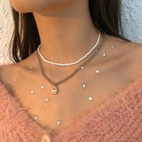 Collar Doble Simple Collar Colgante Irregular De Perlas De Cristal Imitado main image 4