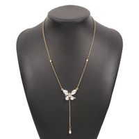 Fashion Single Laye Female Full Diamond Butterfly Long Chain Necklace main image 6