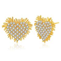Retro Full Diamond Zircon Heart-shaped 18k Gold Copper Small Earrings sku image 1