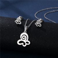 European And American New Stainless Steel Butterfly Necklace Set Earrings Two-piece Accessories sku image 1
