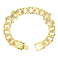 European And American Full Diamond Cuban Chain Rhinestone Butterfly Necklace Bracelet sku image 1