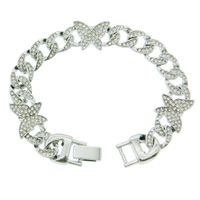 European And American Full Diamond Cuban Chain Rhinestone Butterfly Necklace Bracelet sku image 2