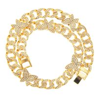 European And American Full Diamond Cuban Chain Rhinestone Butterfly Necklace Bracelet sku image 3