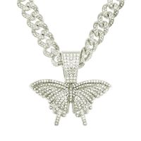 Hip-hop Full Diamond Three-dimensional Butterfly Pendant Wide Chain Cuban Chain Necklace sku image 4
