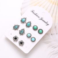 New 5 Pairs Set Earrings European And American Fashion Retro Dazzling Turquoise Gem Earrings Set sku image 1