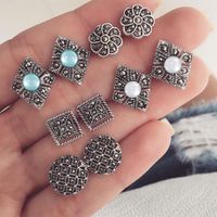 New Fashion Hollow Carved Diamonds Blue White Gemstones 5 Pairs Of Earrings Set sku image 1