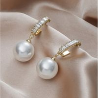 New Super Flash Diamond Temperament Big Pearl Earrings sku image 1