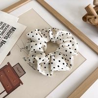 Autumn And Winter Head Rope Black And White Wave Dot Stitching Pearl Hair Ring Korean Satin Bow Hair Ring sku image 2