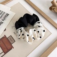 Autumn And Winter Head Rope Black And White Wave Dot Stitching Pearl Hair Ring Korean Satin Bow Hair Ring sku image 3