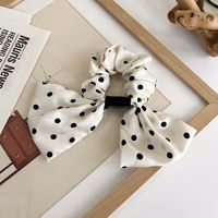 Autumn And Winter Head Rope Black And White Wave Dot Stitching Pearl Hair Ring Korean Satin Bow Hair Ring sku image 6