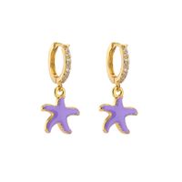 Retro Micro-inlaid Zircon Oil Drop Color Heart Starfish Lightning Earrings sku image 25
