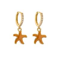 Retro Micro-inlaid Zircon Oil Drop Color Heart Starfish Lightning Earrings sku image 26