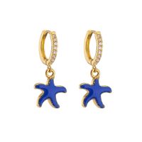 Retro Micro-inlaid Zircon Oil Drop Color Heart Starfish Lightning Earrings sku image 27