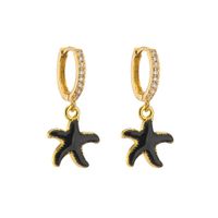 Retro Micro-inlaid Zircon Oil Drop Color Heart Starfish Lightning Earrings sku image 28